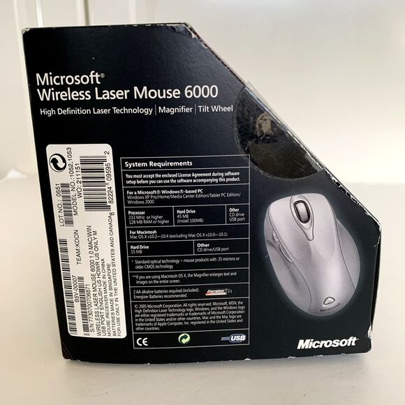 New Microsoft Wireless Laser Mouse 6000 Silver 1052 1053 (B5V-00007) - Picture 6 of 6